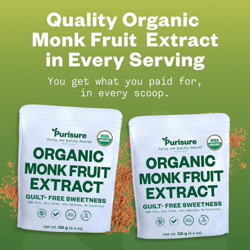 Organic Monk Fruit Sweetener, 125g (4.41oz), Pure USDA Organic Monk Fruit Extract Powder, Zero Calorie & Zero Carbs