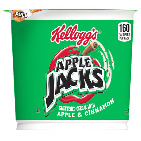 8 (12 Kelloggs Apple Jacks Cold Breakfast Cereal Cups, Vitamins and Minerals, Kids Snacks, Original Cups)