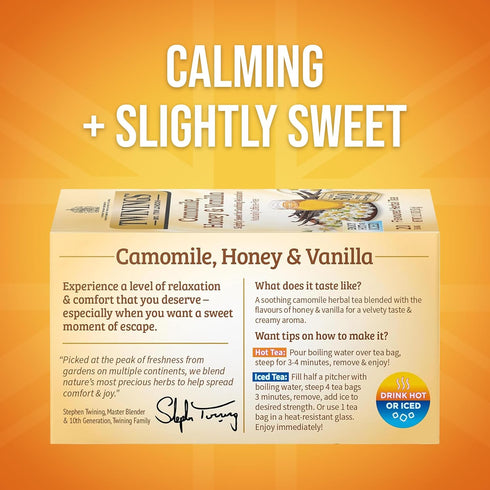 20 Count (Pack 6), 120 Twinings Camomile, Honey & Vanilla Herbal Tea Individually Wrapped Bags, of Naturally