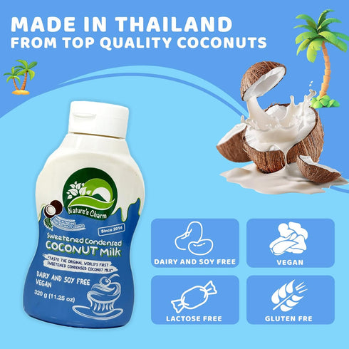 KC Commerce Calcum-11.25 (Pack 6) (6) Nature's Charm Sweetened Condensed Coconut Milk, NEW Squeeze Bottle , Dairy