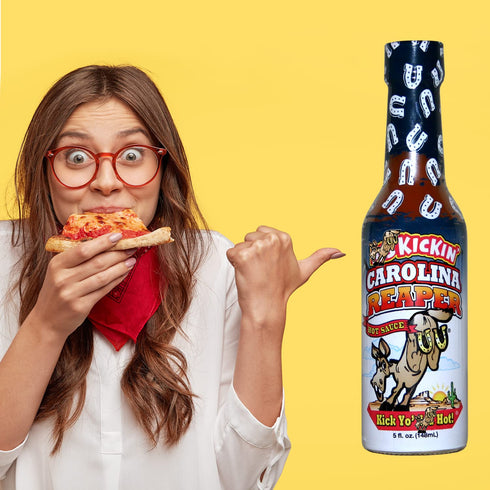 KICKIN' Carolina Reaper Hot Sauce, 5 oz, Premium Gourmet for Chicken Wings and Breakfast Burritos