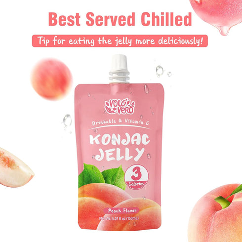 (3 10 Packs, 0 VOLO VERO Konjac Jelly Squeeze Pouch Peach Flavor, Low Calories Kcal), Gluten Free & Vegan, Sugar, Keto