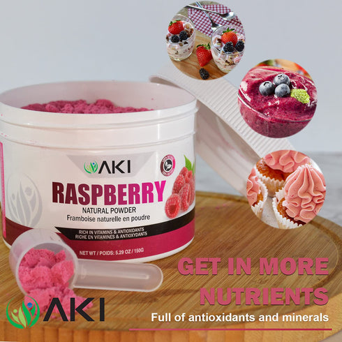 AKI Dried Sugar-Free Raspberry Powder, Ideal for Baking, Flavoring, Smoothies, Popsicles, 5.29oz/150g