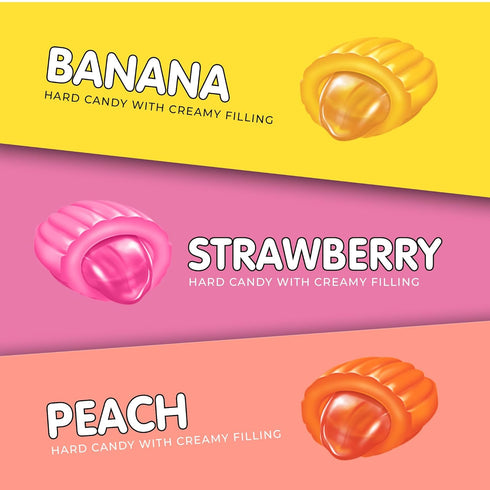 Pack, 2.2 lbs Candy Break Fruit & Cream Candy, Center Filled Hard Candies with Banana, Peach, Strawberry Flavors, Fruit