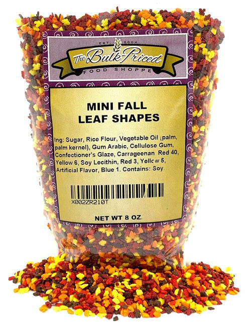 Mini Fall Leaf Shaped Sprinkles, Mixed Fall Colors, Bulk Size (8 OZ. Resealable Zip Lock Bag)