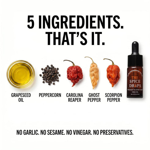 0.5 oz The Spice Drops Ultra-Concentrated Chili Oil | Flavor-Neutral Heat | Precision Dropper | Carolina Reaper Ghost