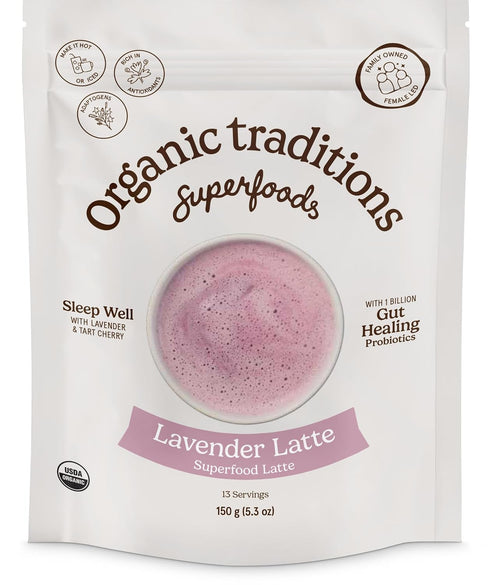 Organic Traditions Lavender Latte Calming Drink Mix, Caffeine Free Latte Blend with