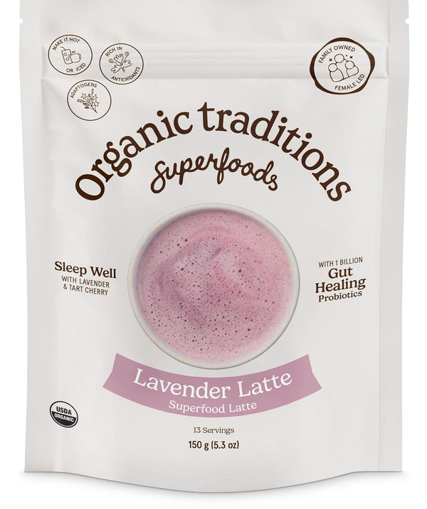 Organic Traditions Lavender Latte Calming Drink Mix, Caffeine Free Latte Blend with