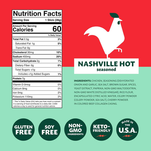 6g 12 Count Mighty Spark Chicken Snack Sticks - Nashville Hot - of Protein, No Antibiotics, No Hormones, Gluten Free