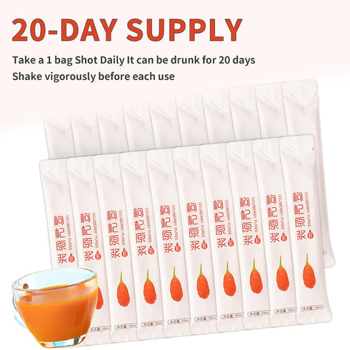 100% -15ml*20 Goji Berries Fruit Puree Raw Liquid Drink (Wolfberries Juice) pure juice Undiluted PCSNo Added Sugar