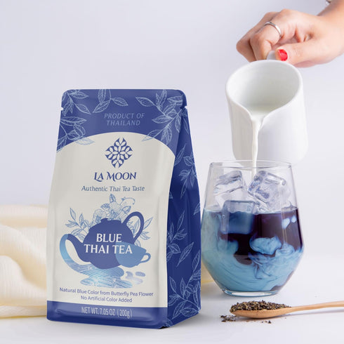7.05 Oz. LA MOON TEA Blue Thai Tea Mix - Traditional Loose Leaf Thai Tea Mix from Butterfly Pea Flower and Assam Black