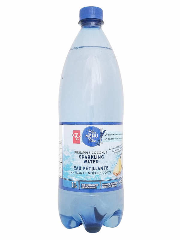 President Choice PC Blue Menu Pineapple Coconut Flavored Sparkling Water, 1L/35.2 fl oz