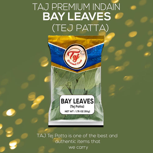 TAJ Gourmet Foods 1.75oz (50g) TAJ Bay Leaves, Large Whole Bay Leaf (Tej Patta)