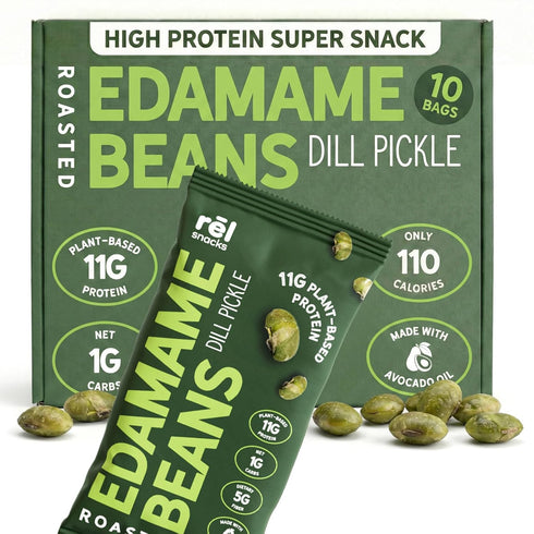 Rel Snacks Dill Pickle Roasted Edamame Beans High Protein, Low Carb Snack