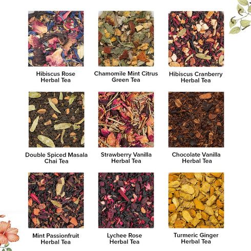 9 (18+ VAHDAM Top Exotic Loose Leaf Tea Sampler cups) | Floral & Fruity Blends with Delicious Taste | Hot & Iced |