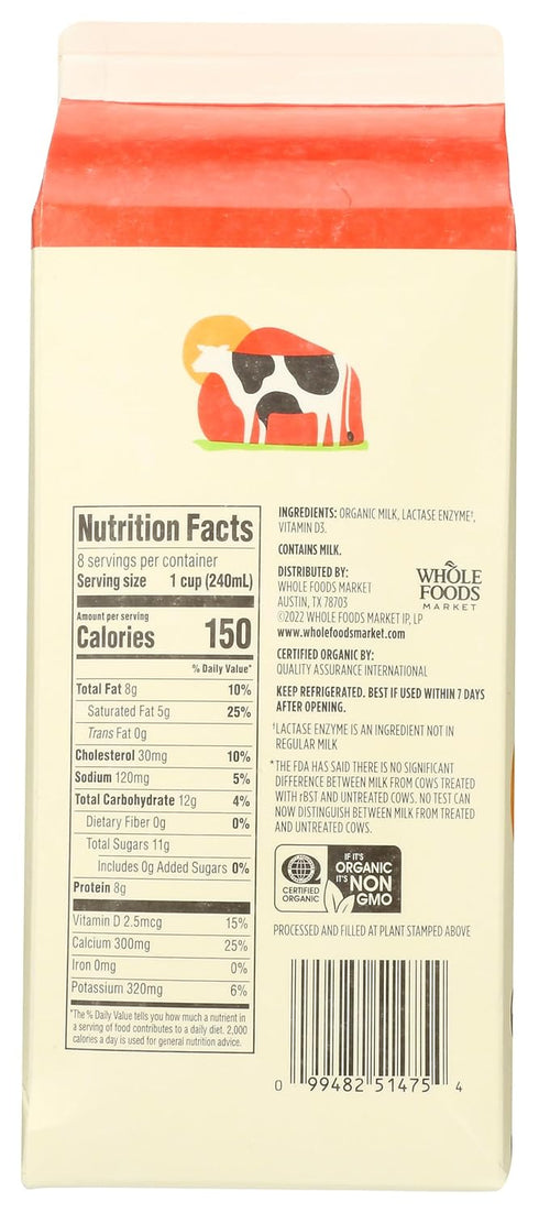365 by Whole Foods Market 64 Organic Lactose Free Whole Milk, FZ