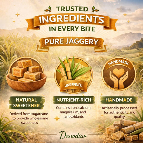 1 lb (450g), Danodia Foods Organic Snackable Jaggery Bites Pure & Natural, No Additives Sweetener, Vegan & Gluten-Free