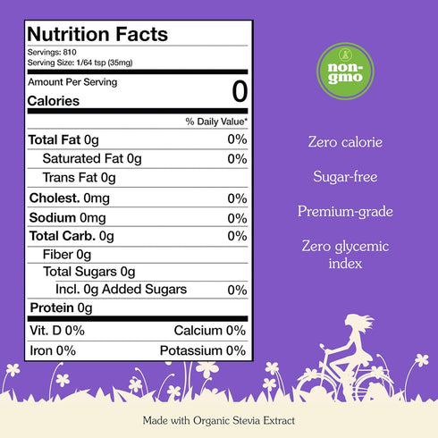 NuNaturals Organic Pure Stevia Extract, 100% Sugar-Free Powdered Sweetener, Plant-Based, 1 oz, 800 Servings