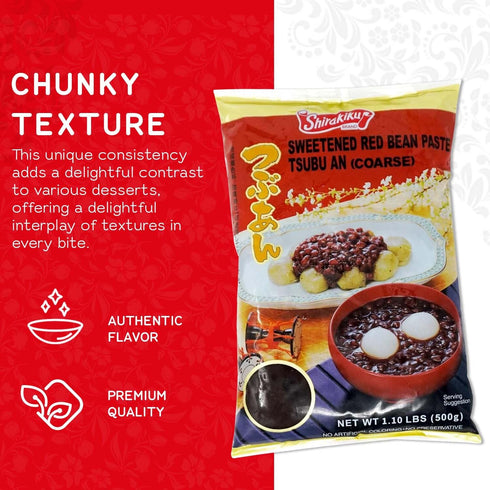 17.6oz Pack Shirakiku Red Bean Paste Tsubu An | Japanese Sweetened Red Bean Paste | Coarsely with Sugar and Water | No