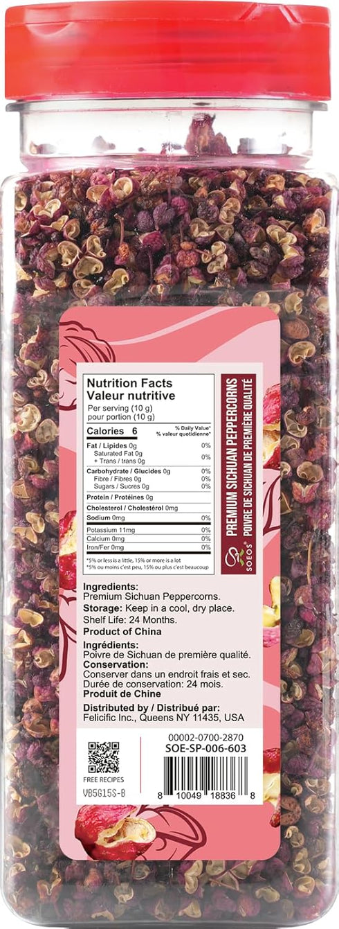 6oz(170g), Soeos Sichuan Peppercorns, Authentic Szechuan Peppercorns, Less Seeds, Numbing and Tingle Flavor, Whole