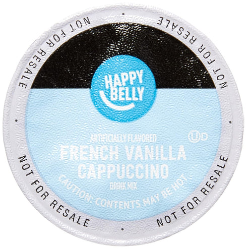 2.0 24 Count, 12.7 Happy Belly Cappuccino Coffee Pods Light Roast Compatible with K-Cup Brewers, French Vanilla