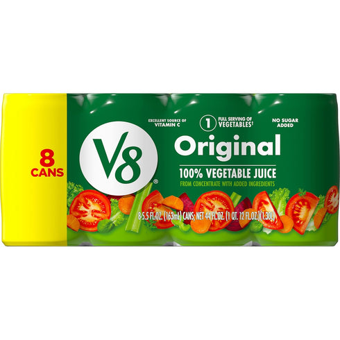 V8 Original 100% Vegetable Juice, 5.5 fl oz Can (8 Pack)