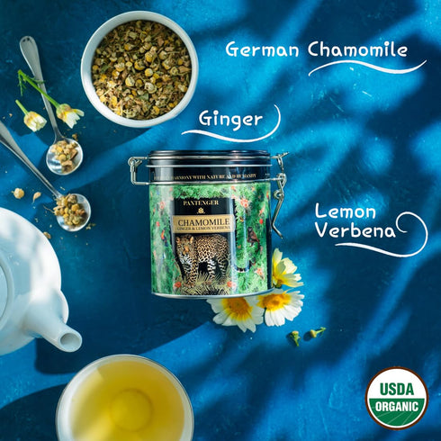 Organic German Chamomile & Ginger Herbal Tea - Loose Leaf Tea, 40 Servings, Calming and Digestive Caffeine Free
