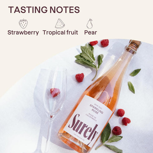 2g 20 750ml (25 oz) Surely Non Alcoholic Wine, Sparkling Ros, Alcohol-Removed California Sparkling Ros, Sugar