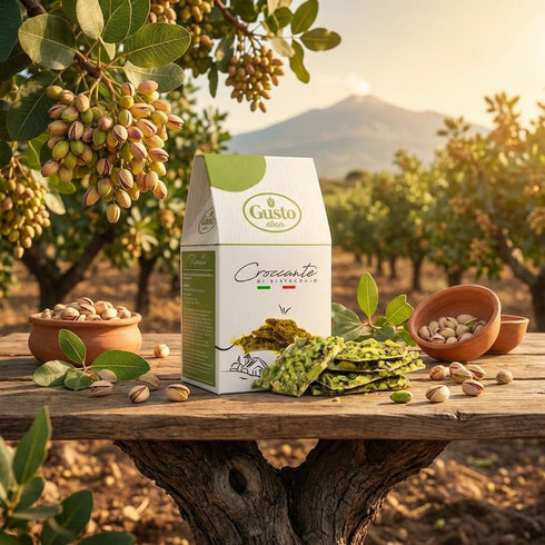 6.7 oz (190 GUSTO ETNA Pistachio Brittle, Sweet Pistachios Butter Chews with Pistachio crumbles, Bite Size