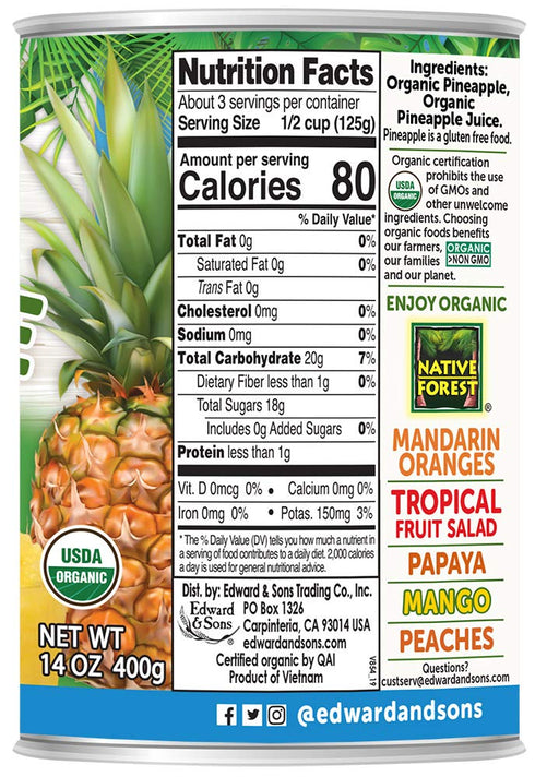 14 (Pack 6) Native Forest Organic Crushed Pineapple - Crushed Pineapple Canned, Canned Pineapple Crushed, Canned Fruit