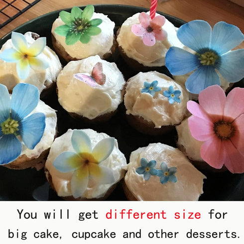Set of 27 Mixed Size & Colour Edible Flowers & Butterflies Cupcake Toppers Wedding Cake Decoration