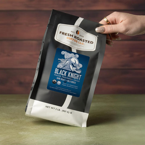 2 lb (32 oz) Fresh Roasted Coffee, Organic Black Knight Water-Processed Decaf | USDA, Kosher | Dark Roast Whole Bean