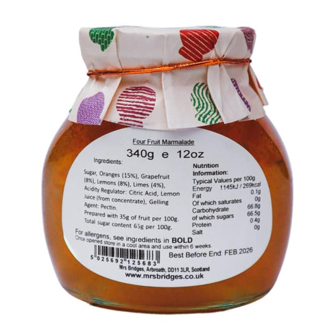 12oz (Pack 1) Mrs Bridges Four Fruit Marmalade, Made in Scotland, Jar