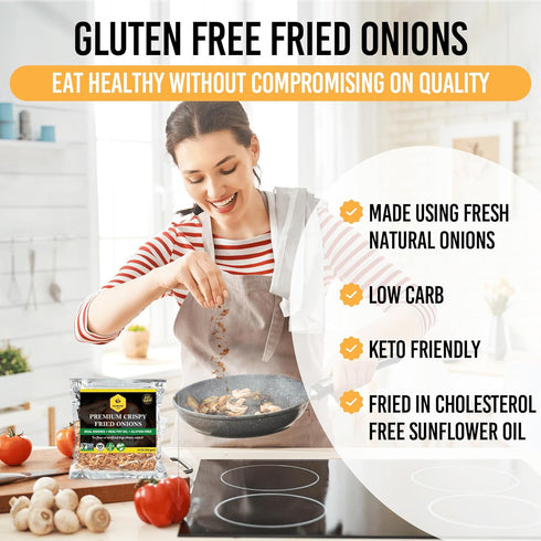 100% 16 oz Crispy Fried Onions | Natural (Non-GMO) | Gluten Free | KETO Friendly | No Sodium | Low Carb | Resealable