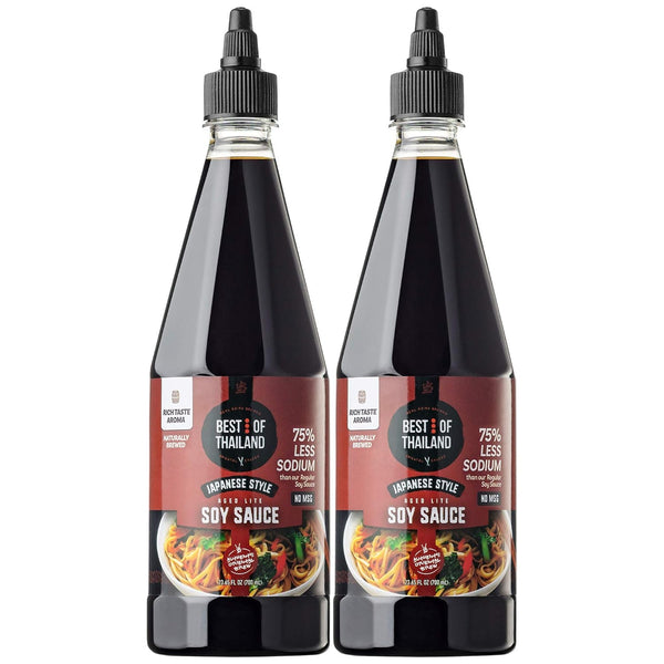 Best of Thailand Japanese Soy Sauce | Lite Dark Soy Sauce, Barrel Aged | 2 Bottles 23.65oz | Authentic Asian Marinade,