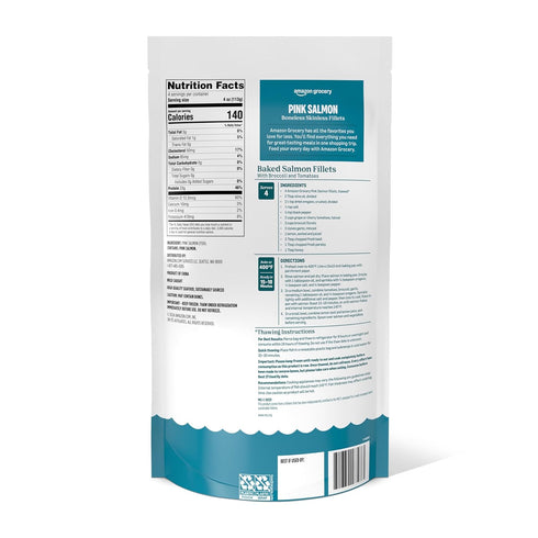 Amazon Fresh Frozen, 1 Lb Brand, Wild Caught Pink Salmon Skinless Fillet Portions, Sustainably Sourced, Phosphate Free