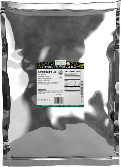 Frontier Co-op Organic Lemon Balm Leaf, Cut and Sifted, Kosher, Bulk Bag