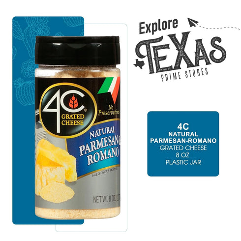 4C 2-Pack 8oz of Natural Parmesan-Romano Premium Grated Cheese, All Natural, No Preservatives Plastic Jar