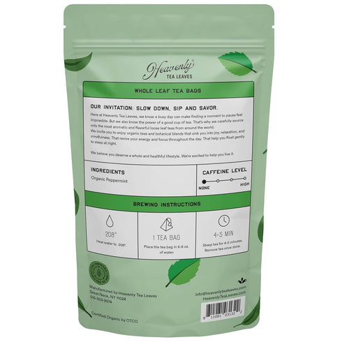 (50 100% Heavenly Tea Leaves Organic Peppermint Pyramid Tea Bags), Bulk Compostable Herbal Tea Sachets - Plastic Free
