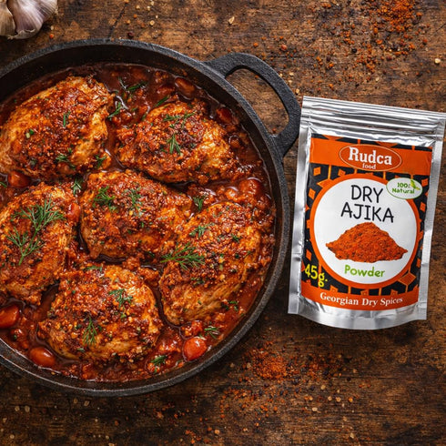 45 Rudca Food Dry Adjika Traditional Georgian Spice Blend, Aromatic Savory Seasoning Powder, Garlic Herb Mix, g