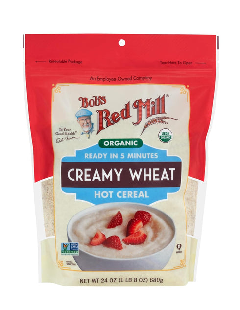 24oz (Pack 4) Bob's Red Mill Organic Creamy Wheat Hot Cereal, of - Organic, Non GMO, Gluten Free, Whole Grain, Vegan