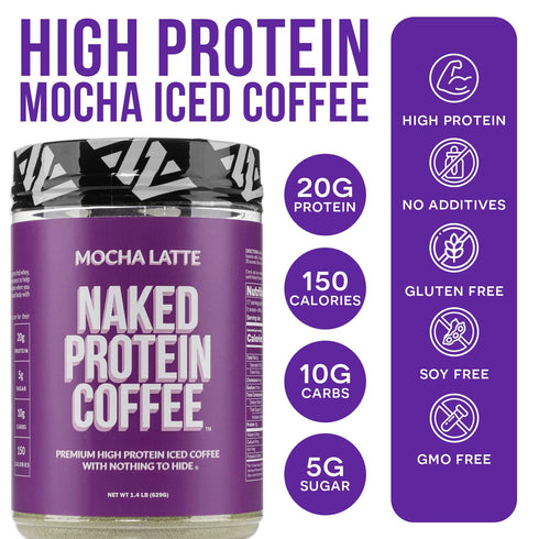 17 NAKED Mocha Latte Protein Coffee - Premium Colombian Iced Coffee Protein Shake Drink, Delicious Keto Friendly
