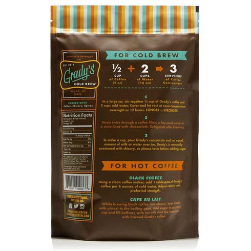 100% GRADY'S COLD BREW, New Orleans Style, Arabica Medium Dark Roast Coffee & Chicory, Ground for Hot Coffee and Cold