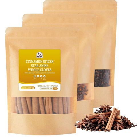 52USA Cinnamon Sticks, Cloves, Star Anise - 4oz Each, All Natural Spice