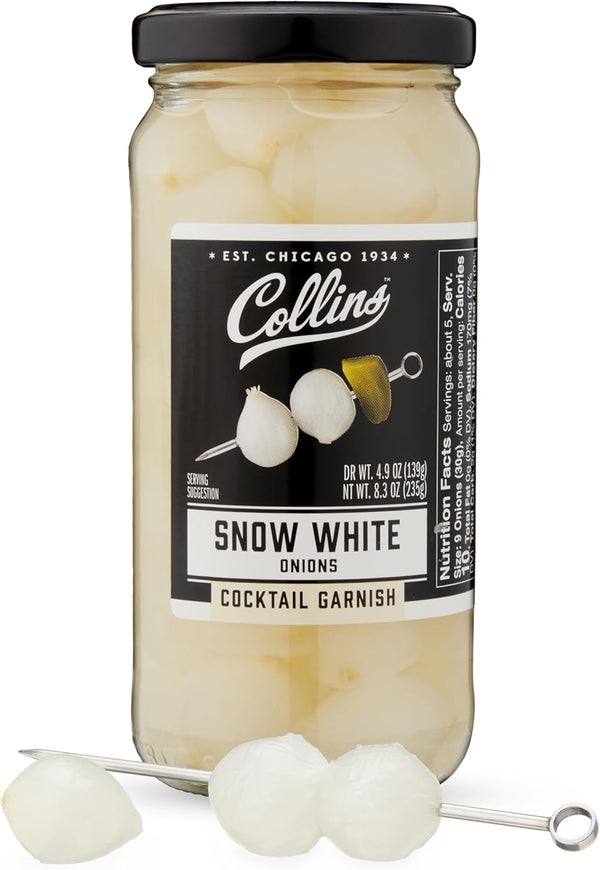 Collins Gourmet Snow White Cocktail Onion, Pickled Onion Jar for Cocktails, Bloody