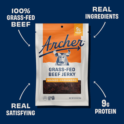 Country Pack 2.5 Oz (4 Pack) Archer Grass-Fed Beef Jerky - Beef Snack Bulk, Individual Bags, Protein Snack, Gluten