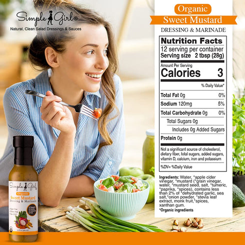 Simple Girl 3 12oz Organic Sweet Mustard Salad Dressing - Bottles - - Sugar Free - Certified Organic - Kosher - Gluten