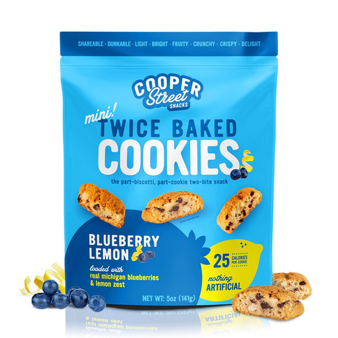 Cooper Street Twice Baked Lemon Blueberry Biscotti Cookies - Light and Crispy Italian Snacks, 5oz