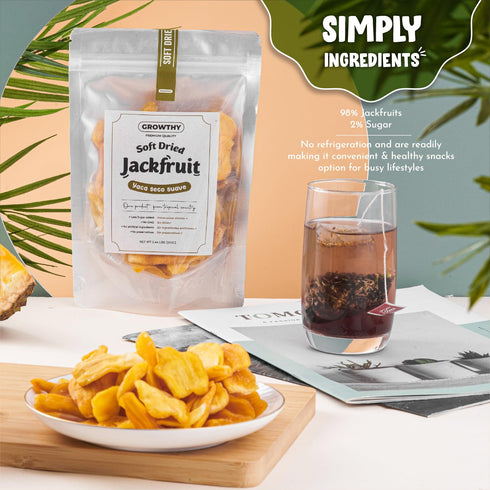 GROWTHY 200Gram 100% Soft Dried Jackfruit Chips Healthy Snack for Adults & Kids, All-Natural, Less Added Sugar