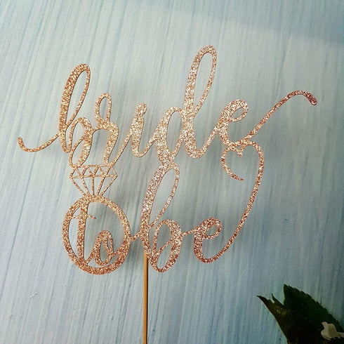 Bride to Be Cake Topper for Bridal Shower/Wedding Shower/Engagement Decorations - Double-sided Rose Gold Glitter